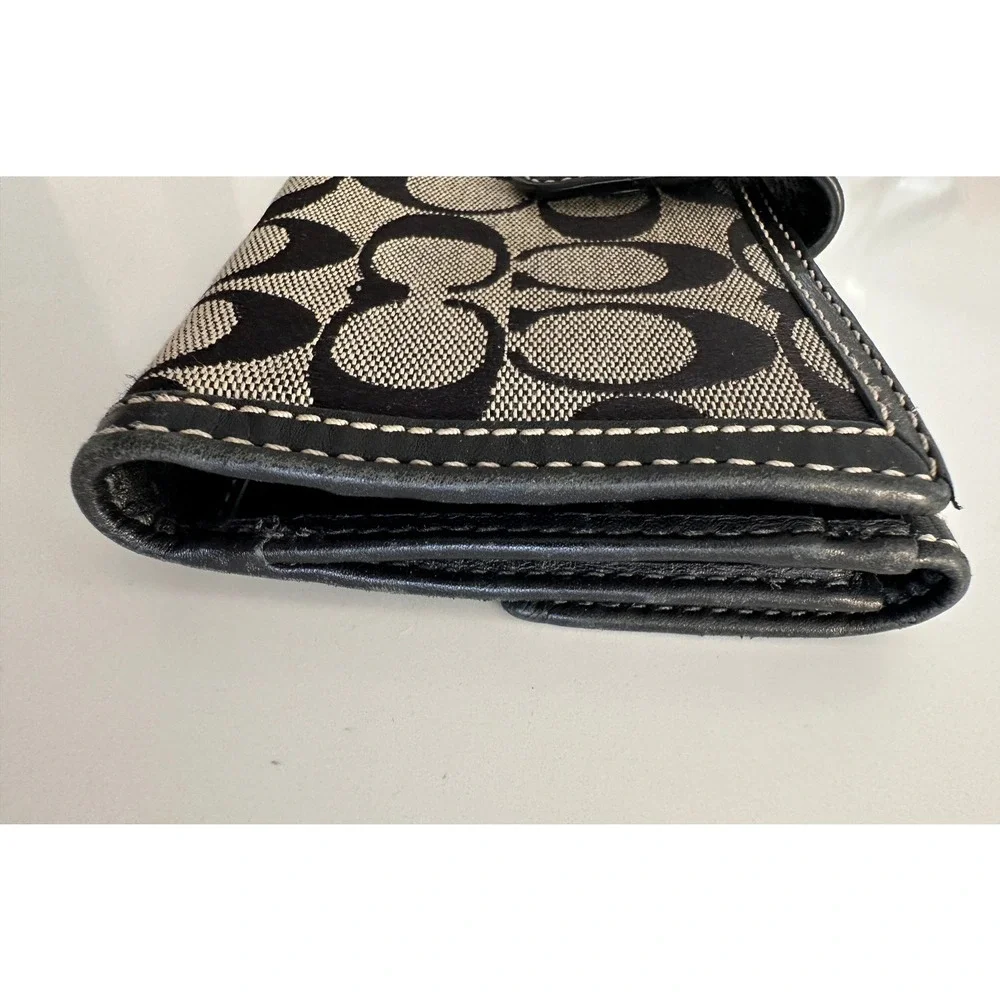 Coach Signature C Monogram Turnlock Trifold Long Wallet Black Canvas Leather Y2K